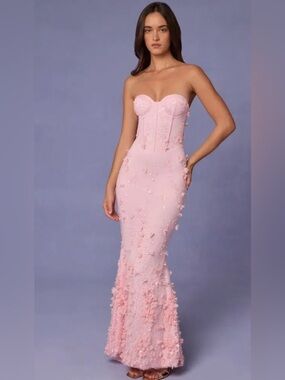 Oh Polly Amal Pink 3D Floral Mermaid Gown